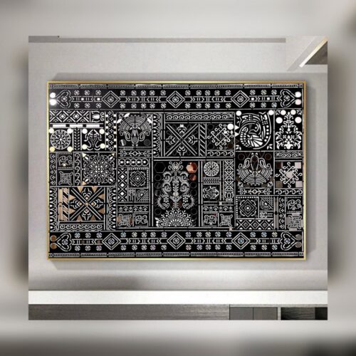 Spiegelamulett von Mahsa Kunst, Lipan Art Wandobjekt mit Reliefstruktur und Spiegelintarsien